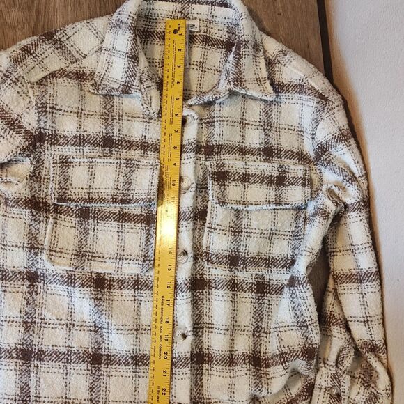 Sadie & Sage Plaid Shirt Jacket Womens Med Brown White Wool Blend Shacket Button - Picture 9 of 11
